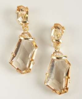 Kenneth Jay Lane gold plated glass crystal drop clip on earrings 