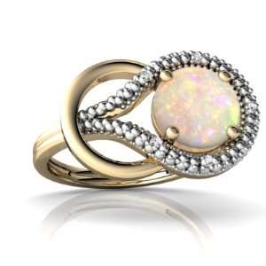  14K Yellow Gold Round Genuine Opal Love Knot Ring Size 4 Jewelry