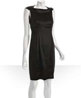 Calvin Klein black sateen portrait collar empire waist dress   