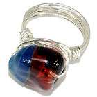   MADE GREEN GIFTHannah Naomi hand blown glass silver wire ring red blue