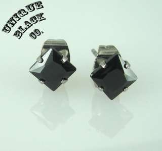 BLACK Princess Cut Diamond Silver Unisex Stud Earring  