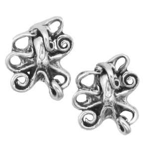   Sterling Silver Earrings Posts Studs Tiny Octopus Steampunk Jewelry