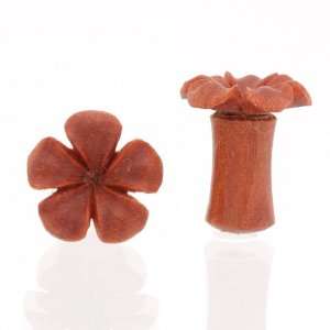   Wood Hand Carved Organic Ear Gauges Plugs Tunnels Double Flare Floral