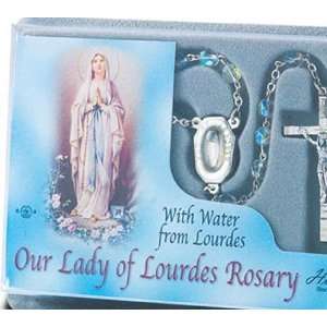 Our Lady of Lourdes Rosary Lourdes Water, Light Blue Crystal Beads 