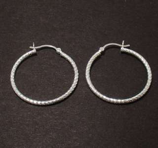 Sparkly Diamond Cut Hoop Earrings REAL 925 Sterling Silver 1 2mm 