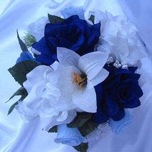 21pcs Bridal bouquet wedding flowers ROYAL BLUE / WHITE  