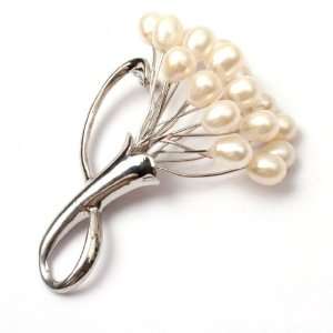  white pearl white gold plated flower brooch pin 50x65mm 