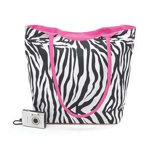  Zebra Print Canvas Tote Bags With Pink Handles & Trim 
