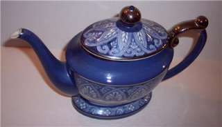 Bombay Co Blue White Floral Teapot Tea Kettle Swirl RARE  