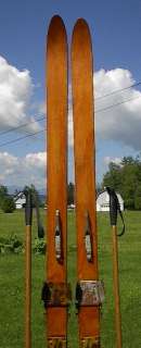 ANTIQUE Wooden Skis 80 Wood Skiis + Bamboo Ski Poles  