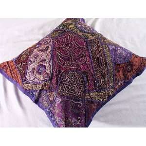  Purple Floor Decorative Moti Indian Pillow Euro Sham 26 