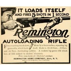 1907 Ad Remington Arms Hammerless Autoloading Rifle   Original Print 