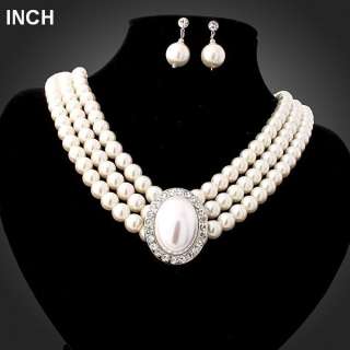   pearls fashion necklace stud earrings Set Swarovski Crystal  