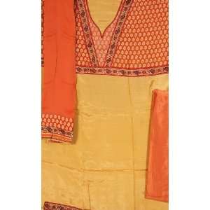  Sandstone and Rust Banarasi Salwar Suit with Brocade Weave 
