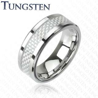  Carbide with white carbon fiber center inlay wedding band mens ring