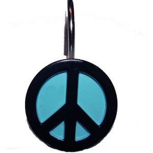  Peace Sign Light Blue and Black Shower Curtain Hooks