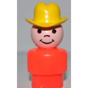 Vintage Little People Small Boy Cowboy (Yellow Hat & Red Plastic Base 