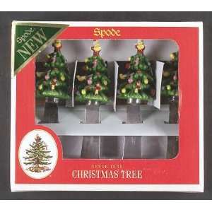 Spode Christmas Tree Green Trim Set of 4 Individual Canape Knife, Fine 