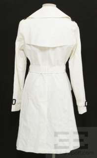 Burberry White Cotton Belted Trench Coat Size 6 NEW  