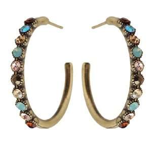 com Michal Negrin Lovely Hoop Earrings with Brown and Blue Swarovski 