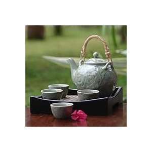 NOVICA Celadon ceramic tea set, Thai Delight (set for 4)  