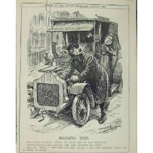  1913 Broken Car Street Scene Humorous Antique Print