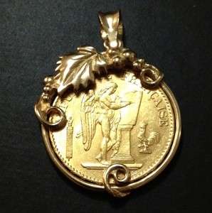 LUCKY FRENCH ANGEL PENDANT GOLD COIN 1875  